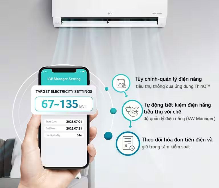 Điều hòa sử dụng mức điện năng trong phạm vi cài đặt định sẵn.