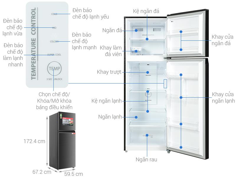 Tủ lạnh Toshiba Inverter 338 lít GR-RT468WE-PMV(58)-MM